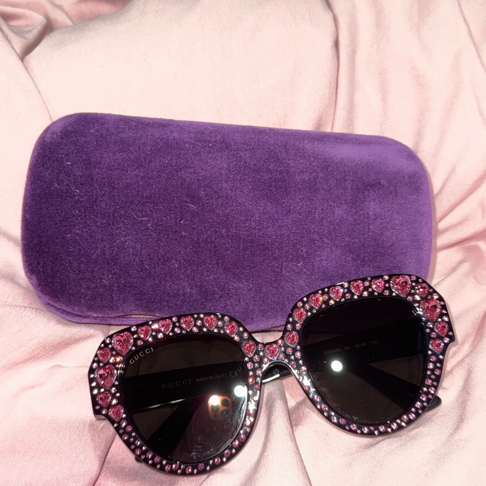Gucci Black Sunglasses with Pink Embellishments